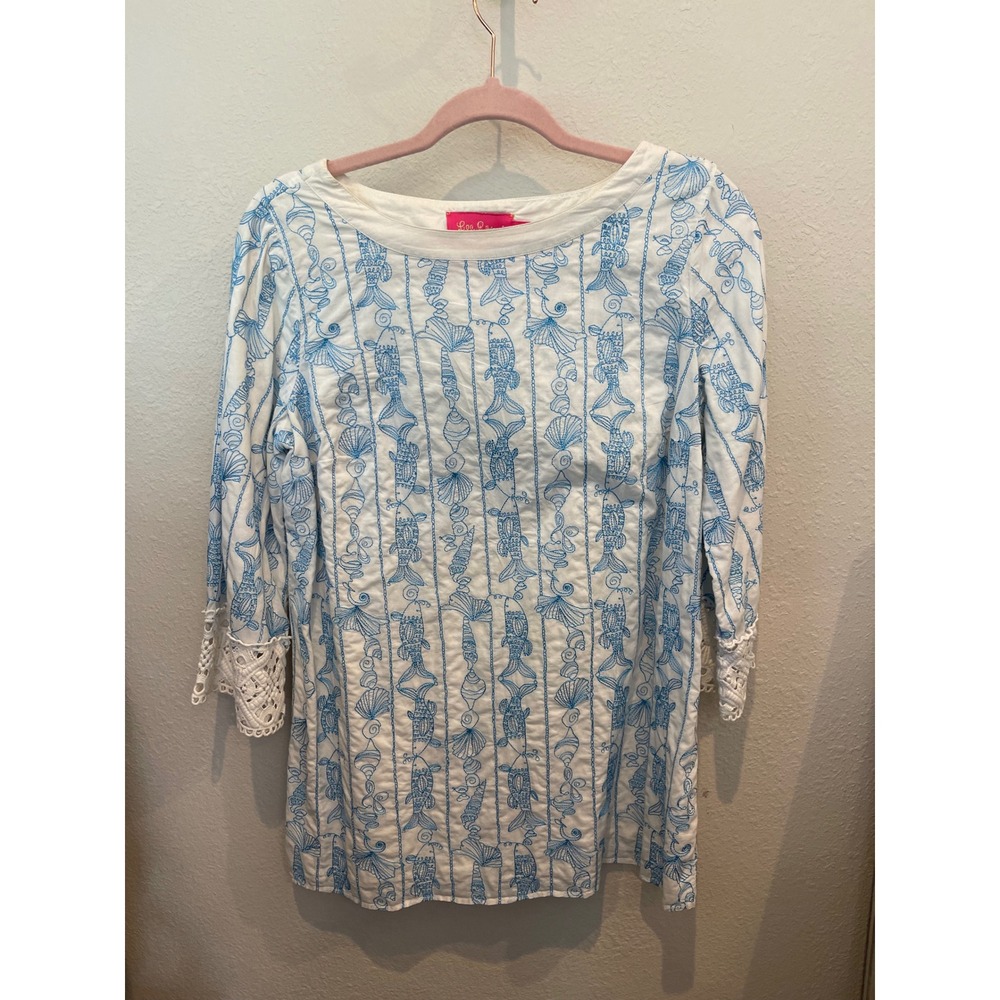 Lilly Pulitzer Marcia Cross Jubilee Tunic Top Blue White Nautical Seahorse S